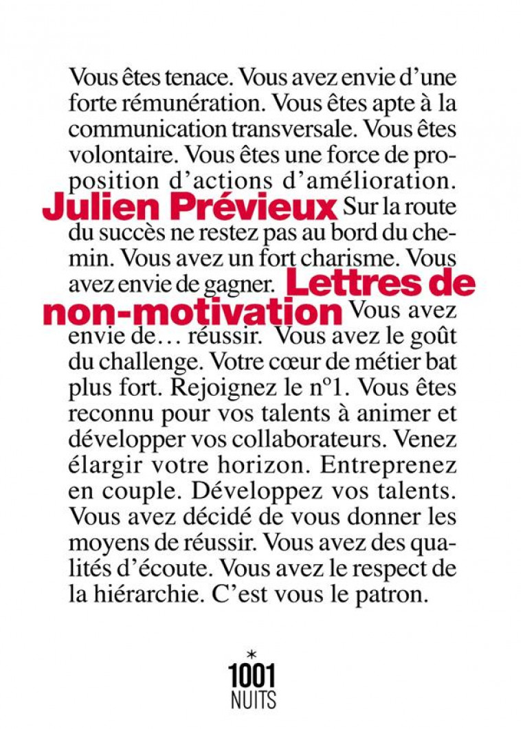 LETTRES DE NON-MOTIVATION - PREVIEUX JULIEN - 1001 NUITS