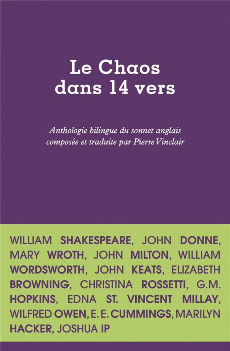 LE CHAOS DANS 14 VERS - ANTHOLOGIE DU SONNET ANGLAIS - PIERRE VINCLAIR - LURLURE