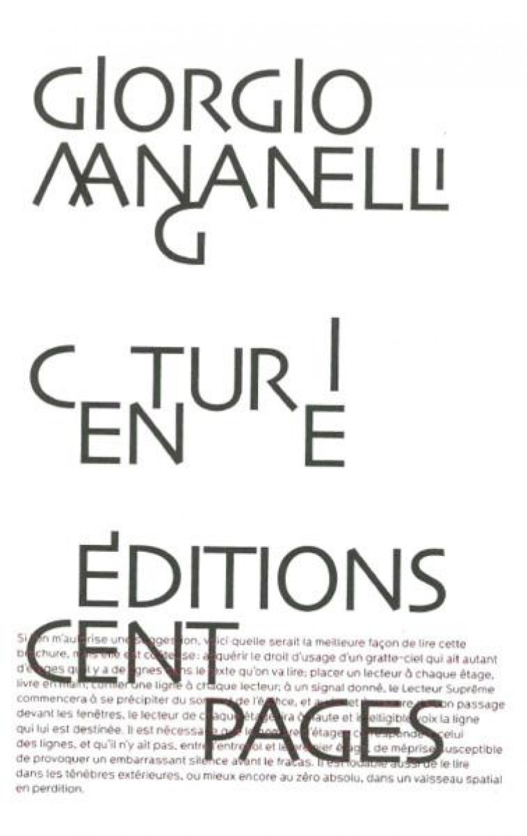 CENTURIE - MANGANELLI/CALVINO - CENT PAGES