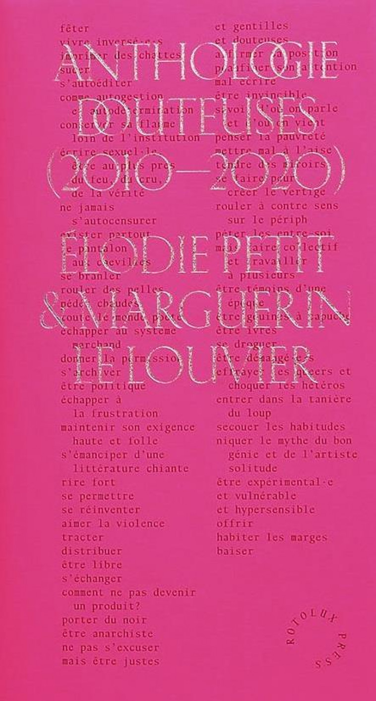 ANTHOLOGIE DOUTEUSES (2010-2020) - PETIT/LE LOUVIER - ROTOLUX PRESS