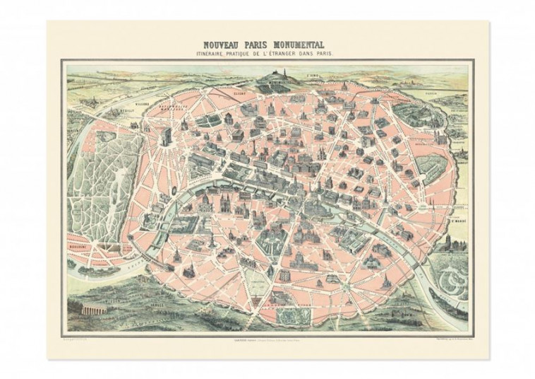 CARTE - NOUVEAU PARIS MONUMENTAL - GEOGRAPHIE NOSTALGIQUE - FRERES GARNIER - RELIEFS