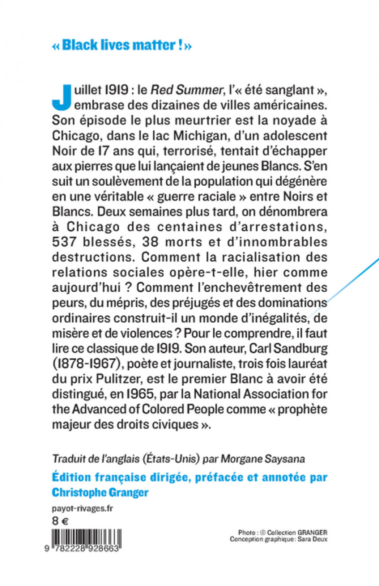 Les émeutes raciales de Chicago - Carl Sandburg - PAYOT