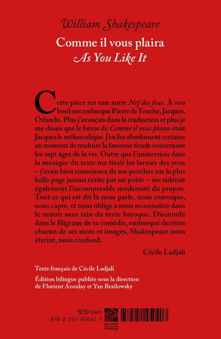 Comme il vous plaira / As you like it - William Shakespeare - BELLES LETTRES