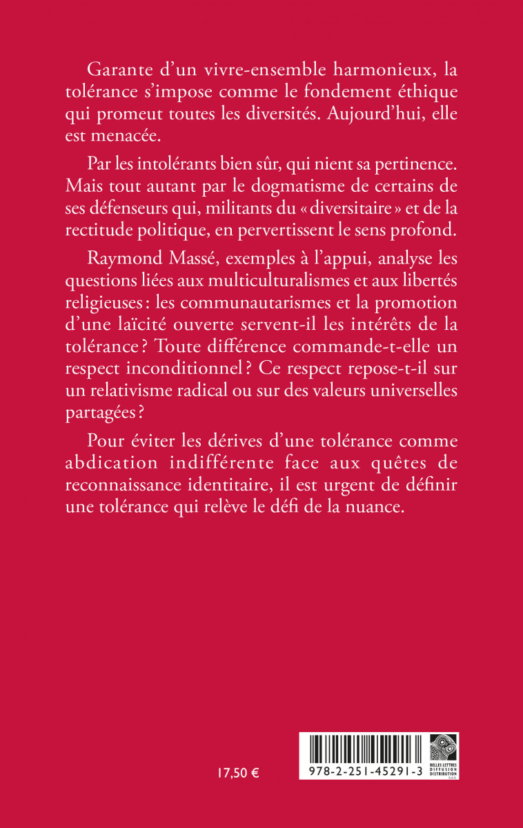 La Tolérance pervertie - Raymond Massé - BELLES LETTRES