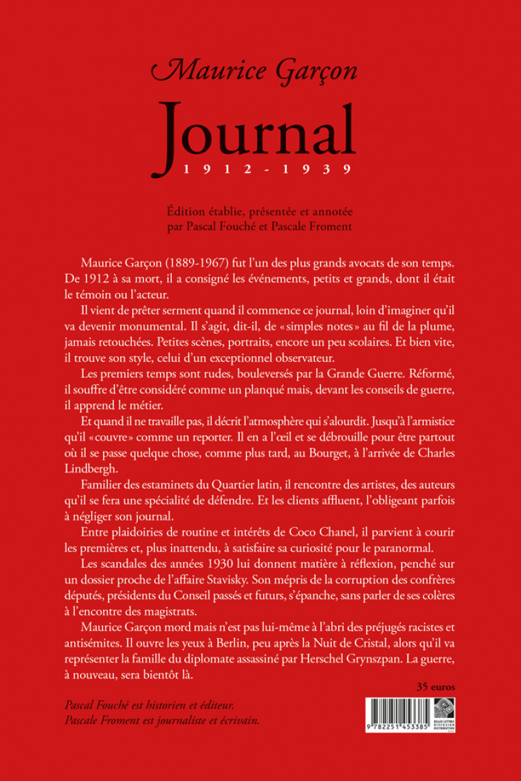 Journal (1912-1939) - Maurice Garçon - BELLES LETTRES