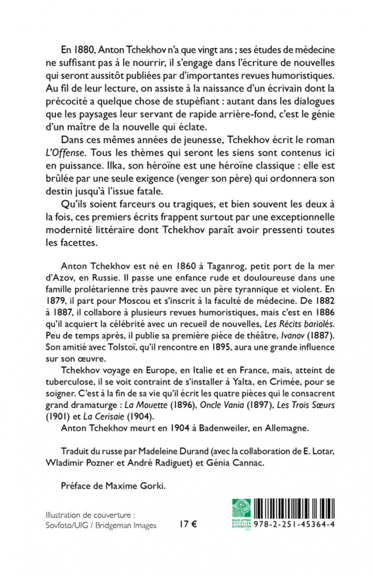 Premières nouvelles suivi de L'Offense - Anton Tchekhov - BELLES LETTRES