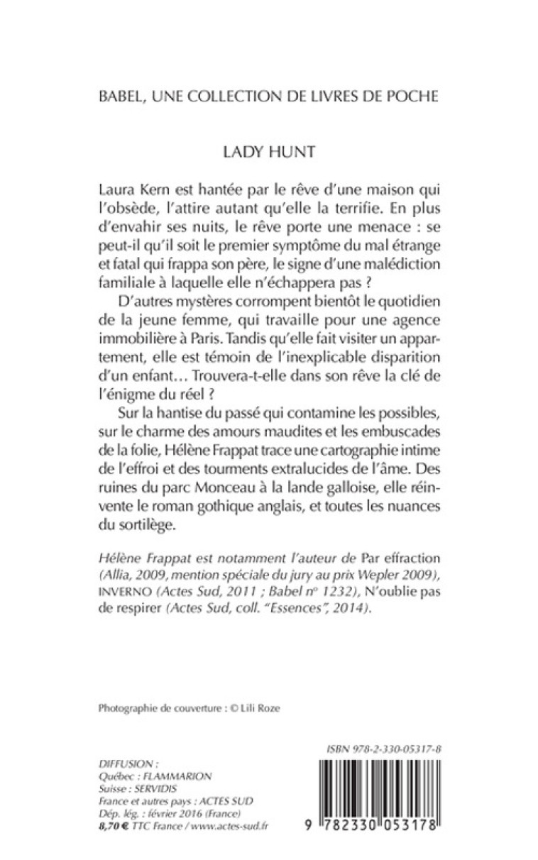 Lady Hunt - Hélène FRAPPAT - ACTES SUD