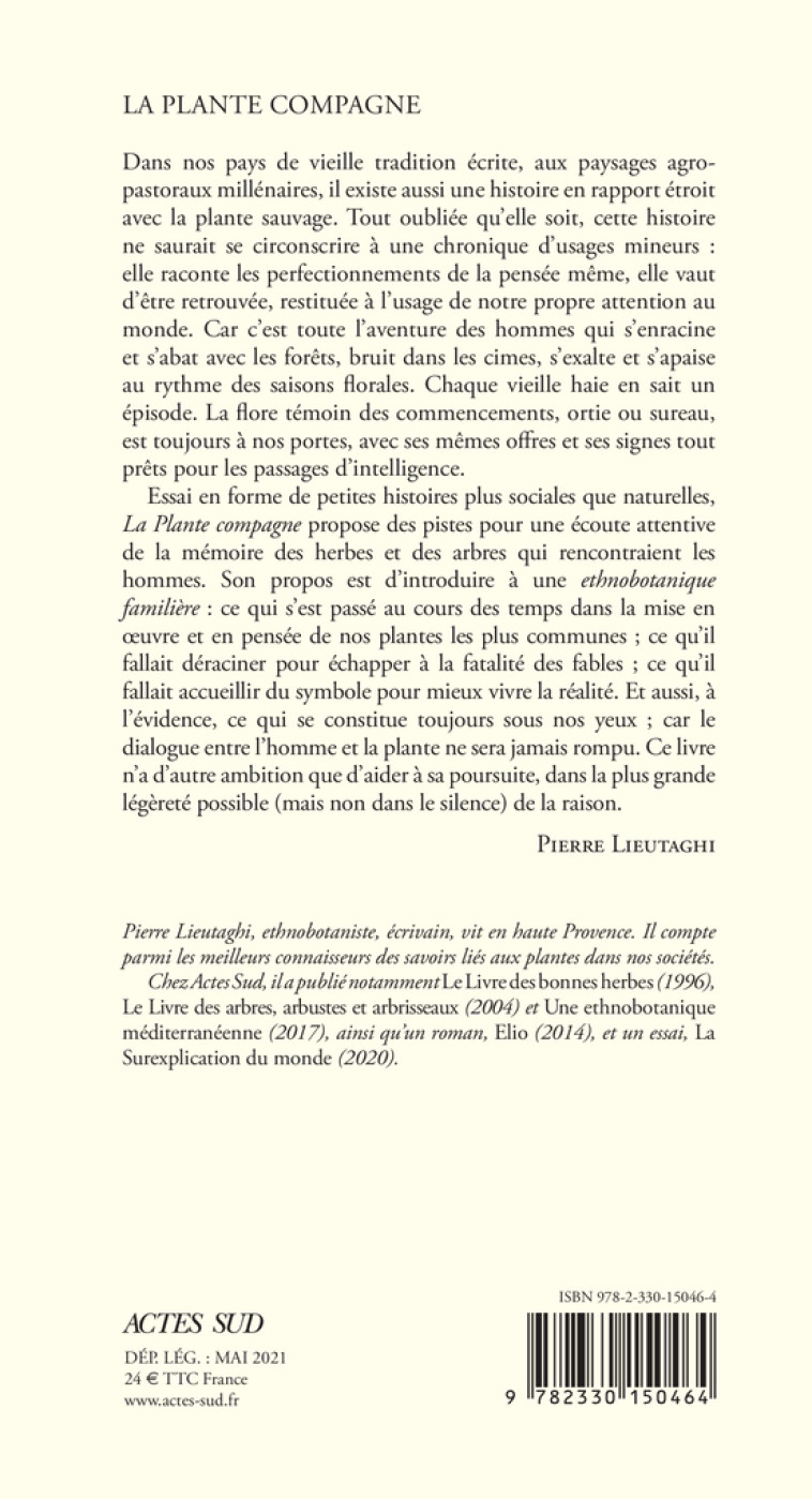 La Plante compagne - Pierre Lieutaghi - ACTES SUD