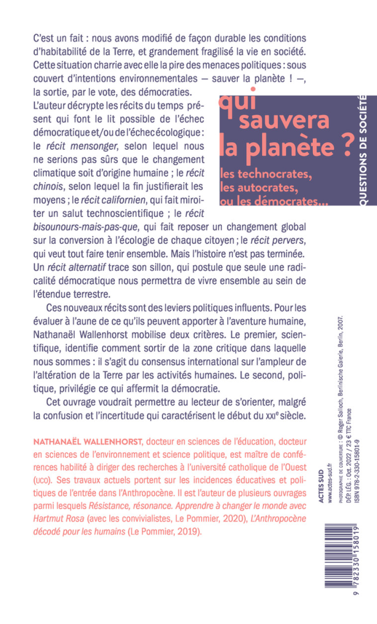 Qui sauvera la planète ? - Nathanaël Wallenhorst - ACTES SUD