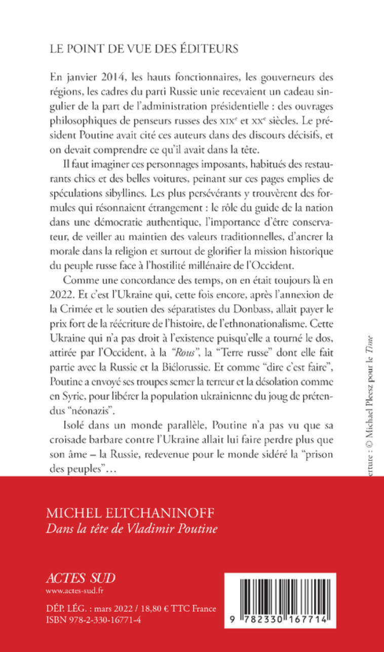 Dans la tête de Vladimir Poutine - Michel ELTCHANINOFF - ACTES SUD