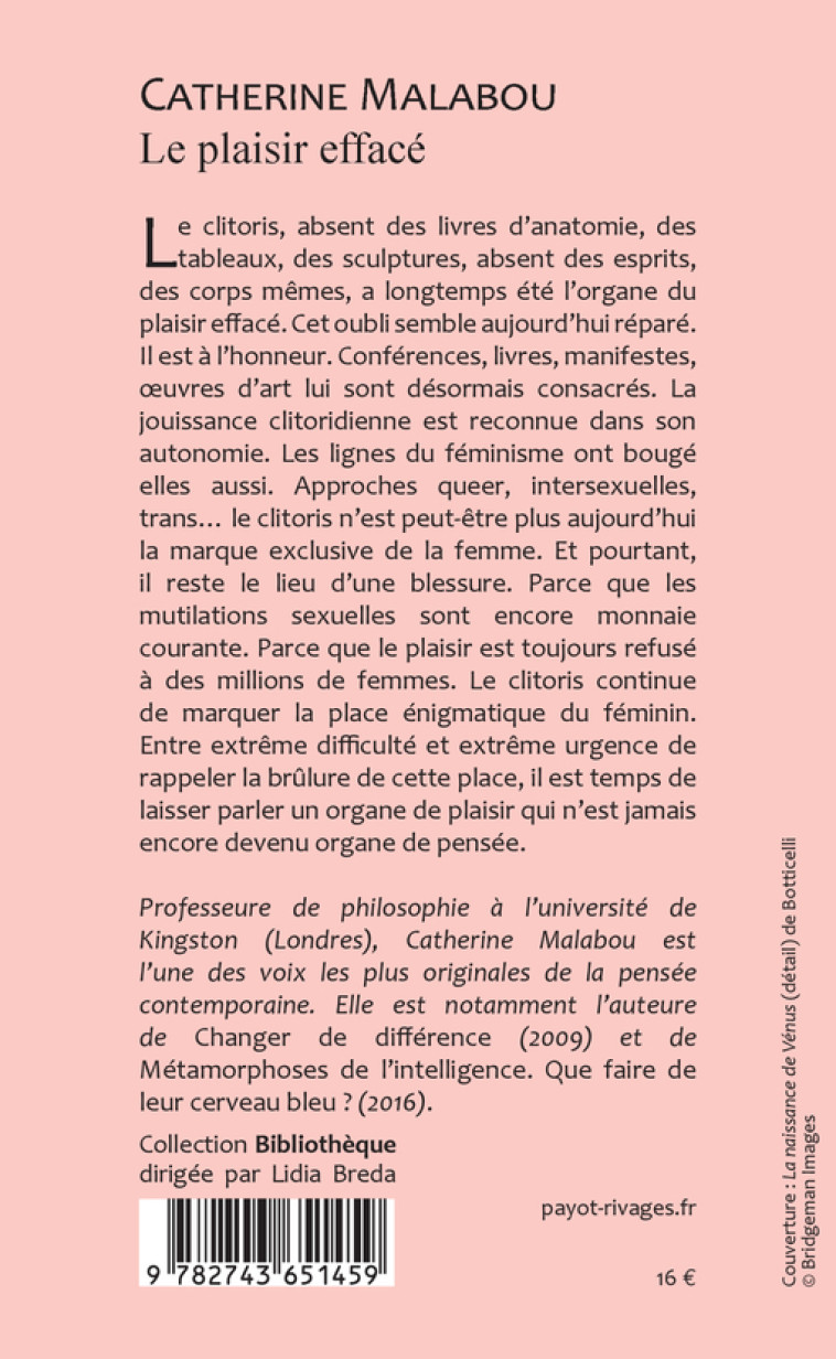 Le plaisir effacé - Catherine Malabou - RIVAGES