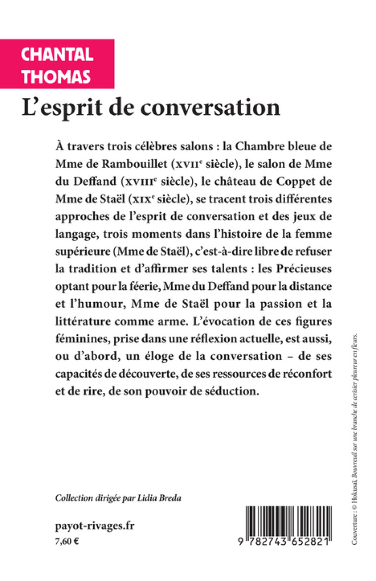 L'esprit de conversation - Chantal Thomas - RIVAGES