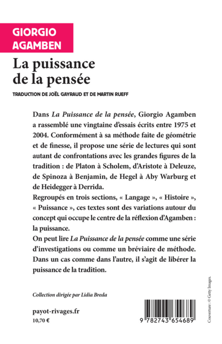 La Puissance de la pensée - Giorgio Agamben - RIVAGES