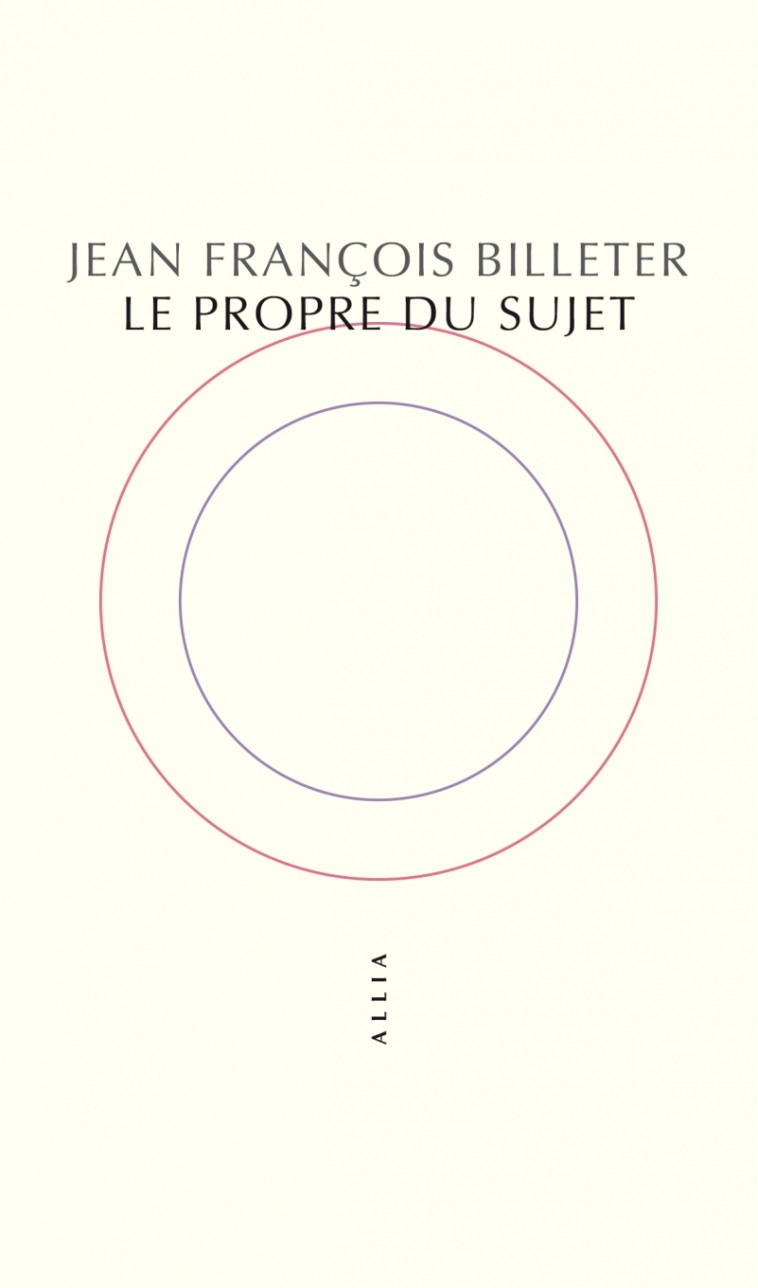 Le Propre du sujet - Jean François BILLETER - ALLIA