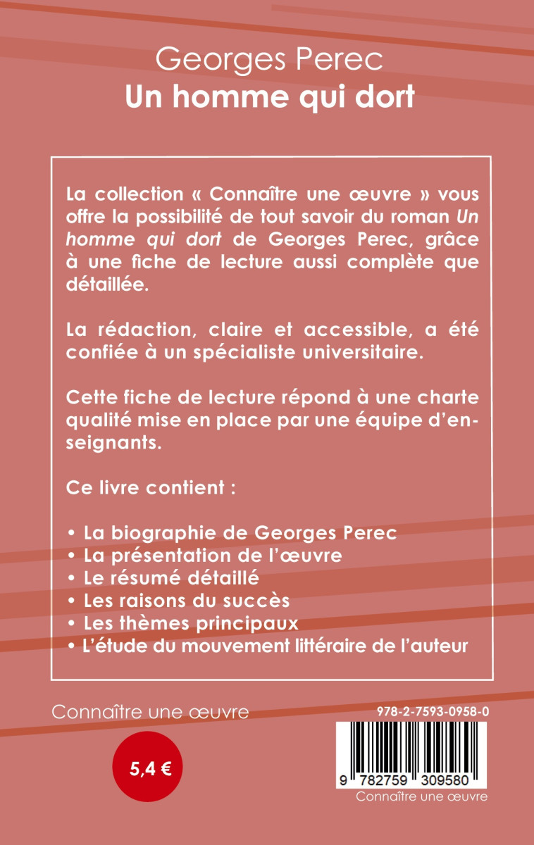 Fiche de lecture Un homme qui dort de Georges Perec (analyse littéraire de référence et résumé complet) - Georges Perec - CENACLE