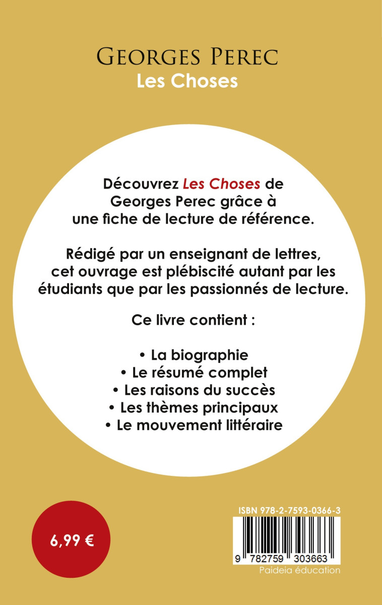 Fiche de lecture Les Choses (Étude intégrale) - Georges Perec - PAIDEIA EDUC FR