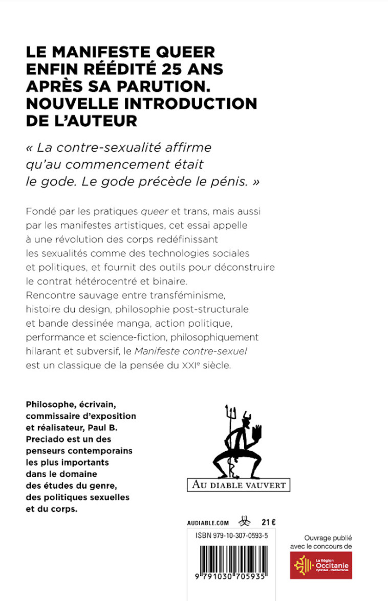 Manifeste contre-sexuel - Paul B. Preciado - DIABLE VAUVERT