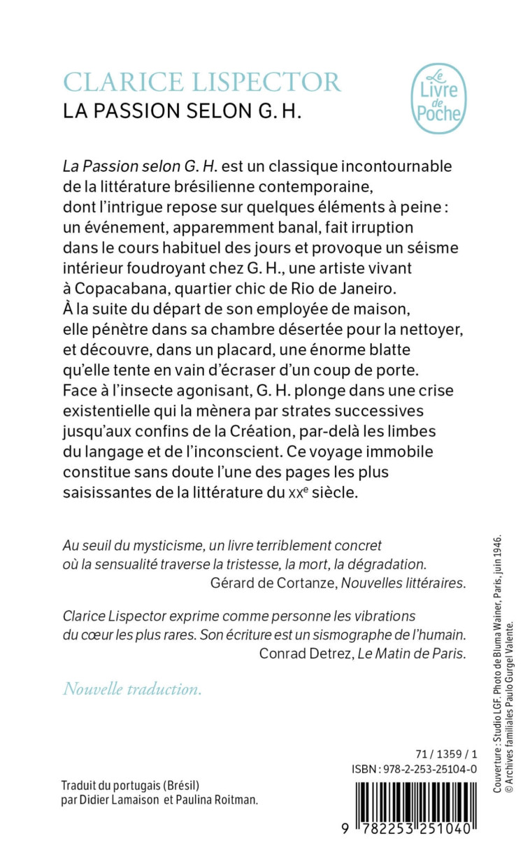 La Passion selon G.H. - Clarice Lispector - LGF